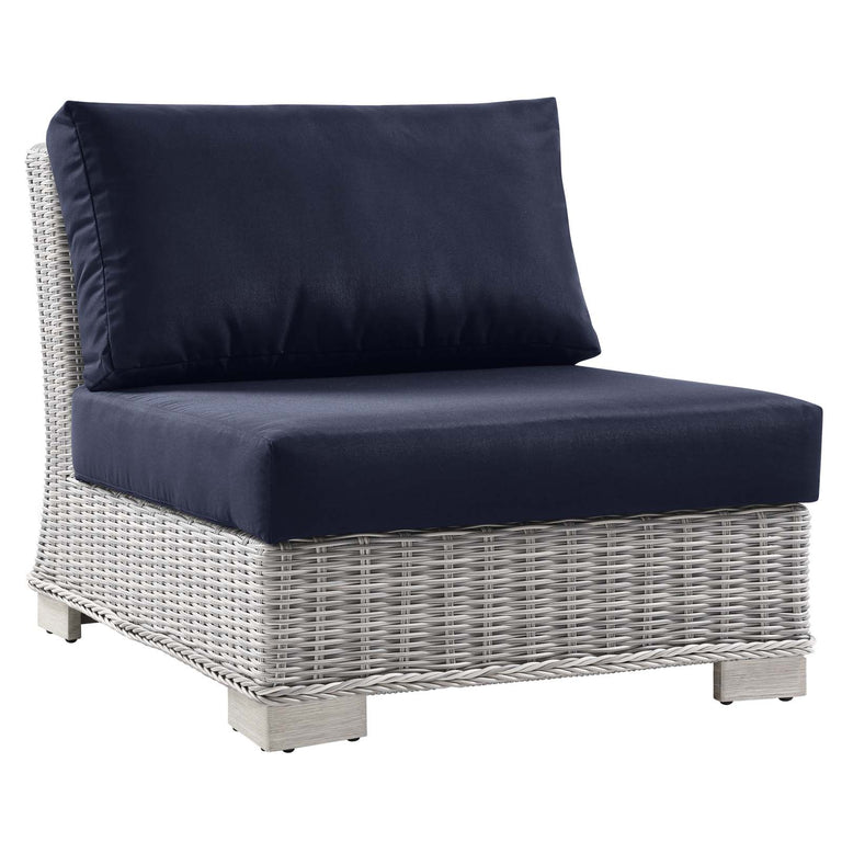 Conway Outdoor Patio Wicker Rattan 7-Piece Sectional Sofa Furniture Set in Light Gray Navy, EEI-5098-NAV