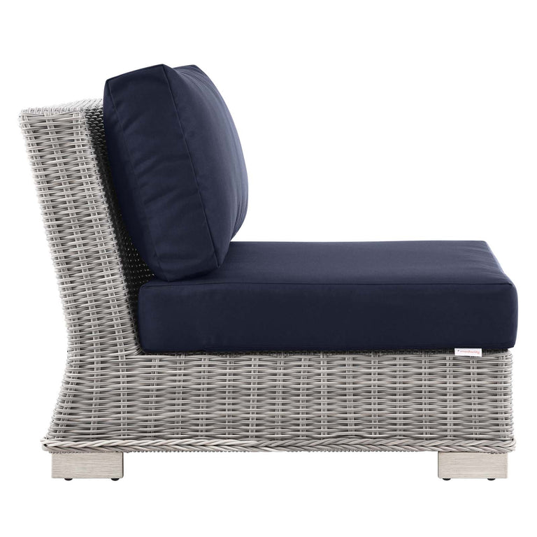 Conway Outdoor Patio Wicker Rattan 7-Piece Sectional Sofa Furniture Set in Light Gray Navy, EEI-5098-NAV