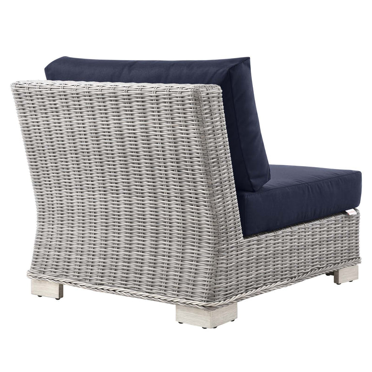 Conway Outdoor Patio Wicker Rattan 7-Piece Sectional Sofa Furniture Set in Light Gray Navy, EEI-5098-NAV