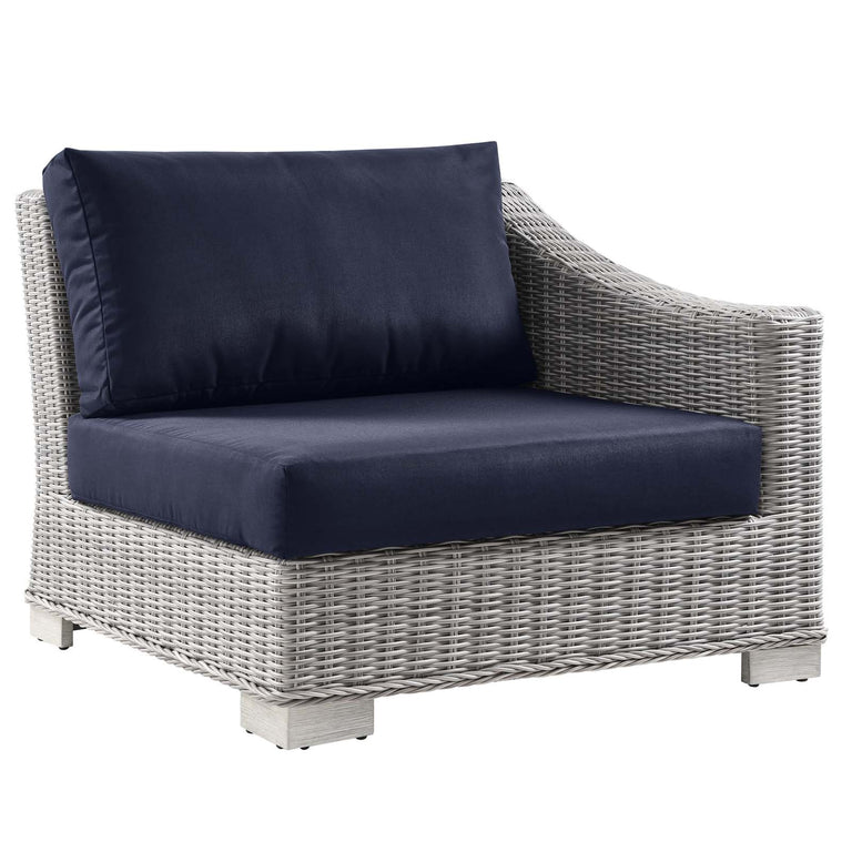Conway Outdoor Patio Wicker Rattan 7-Piece Sectional Sofa Furniture Set in Light Gray Navy, EEI-5098-NAV