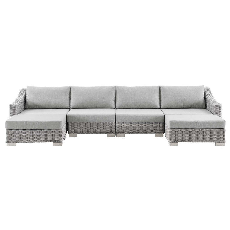 Conway Outdoor Patio Wicker Rattan 6-Piece Sectional Sofa Furniture Set in Light Gray Gray, EEI-5099-GRY