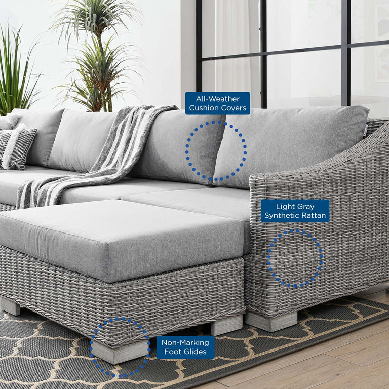 Conway Outdoor Patio Wicker Rattan 6-Piece Sectional Sofa Furniture Set in Light Gray Gray, EEI-5099-GRY