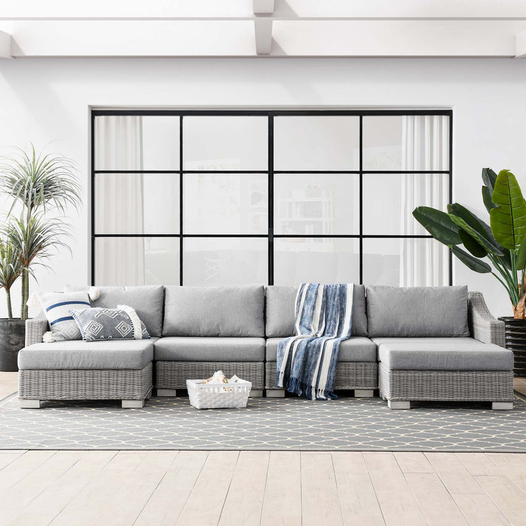 Conway Outdoor Patio Wicker Rattan 6-Piece Sectional Sofa Furniture Set in Light Gray Gray, EEI-5099-GRY