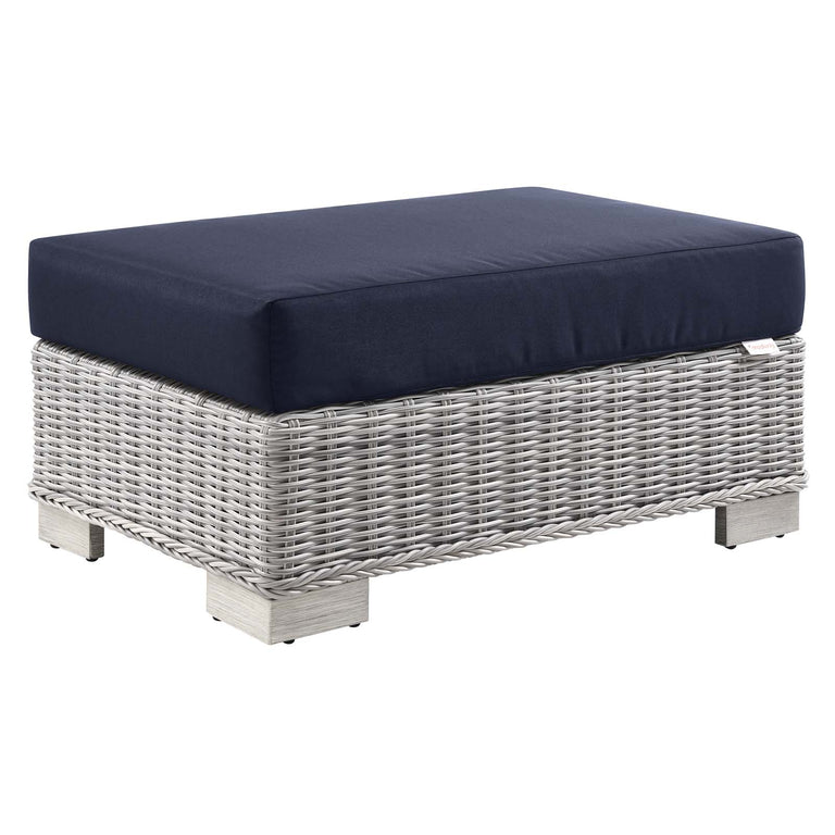 Conway Outdoor Patio Wicker Rattan 6-Piece Sectional Sofa Furniture Set in Light Gray Navy, EEI-5099-NAV