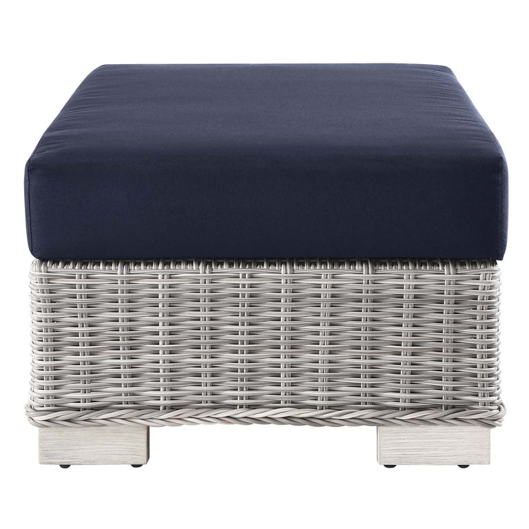 Conway Outdoor Patio Wicker Rattan 6-Piece Sectional Sofa Furniture Set in Light Gray Navy, EEI-5099-NAV