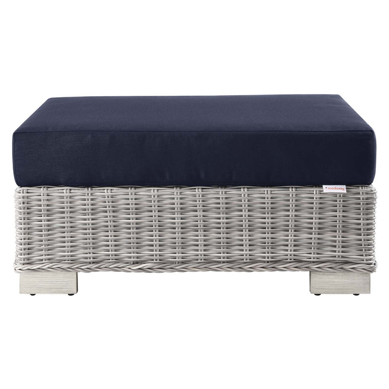 Conway Outdoor Patio Wicker Rattan 6-Piece Sectional Sofa Furniture Set in Light Gray Navy, EEI-5099-NAV