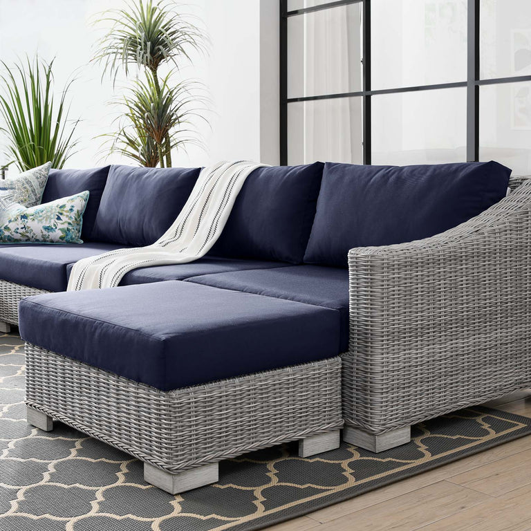 Conway Outdoor Patio Wicker Rattan 6-Piece Sectional Sofa Furniture Set in Light Gray Navy, EEI-5099-NAV