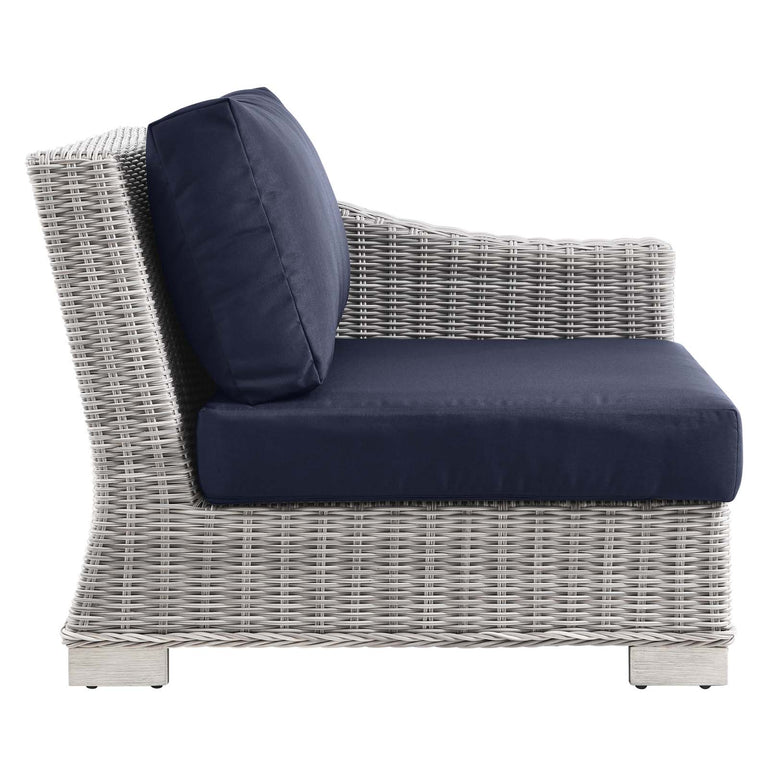 Conway Outdoor Patio Wicker Rattan 6-Piece Sectional Sofa Furniture Set in Light Gray Navy, EEI-5099-NAV