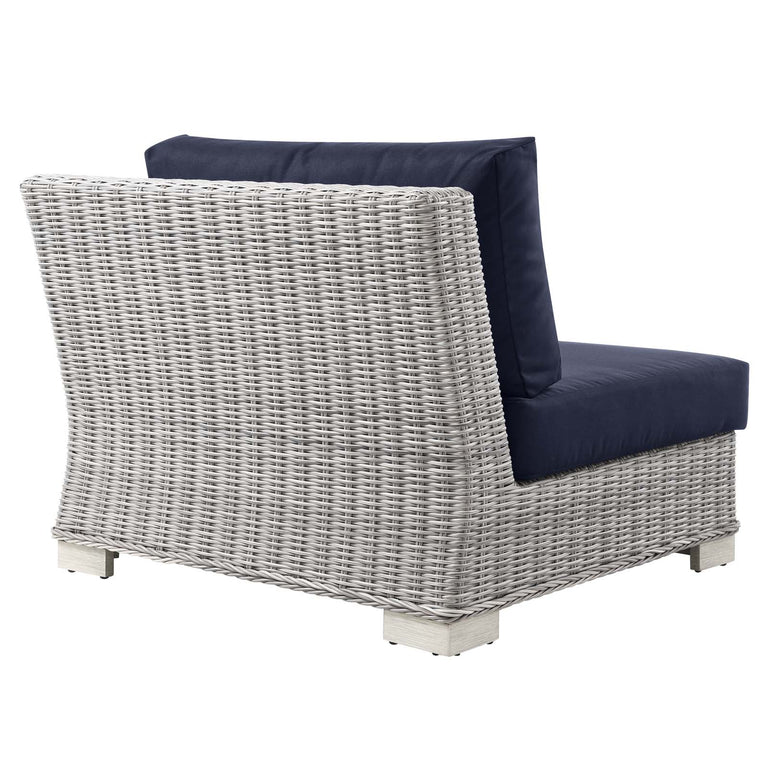 Conway Outdoor Patio Wicker Rattan 6-Piece Sectional Sofa Furniture Set in Light Gray Navy, EEI-5099-NAV