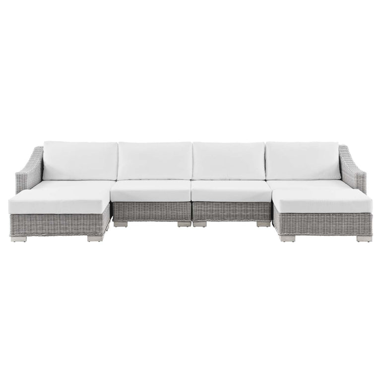 Conway Outdoor Patio Wicker Rattan 6-Piece Sectional Sofa Furniture Set in Light Gray White, EEI-5099-WHI