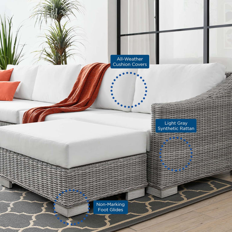 Conway Outdoor Patio Wicker Rattan 6-Piece Sectional Sofa Furniture Set in Light Gray White, EEI-5099-WHI