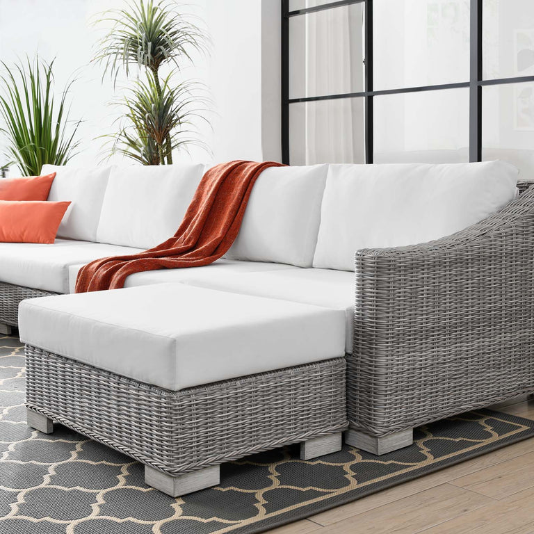 Conway Outdoor Patio Wicker Rattan 6-Piece Sectional Sofa Furniture Set in Light Gray White, EEI-5099-WHI