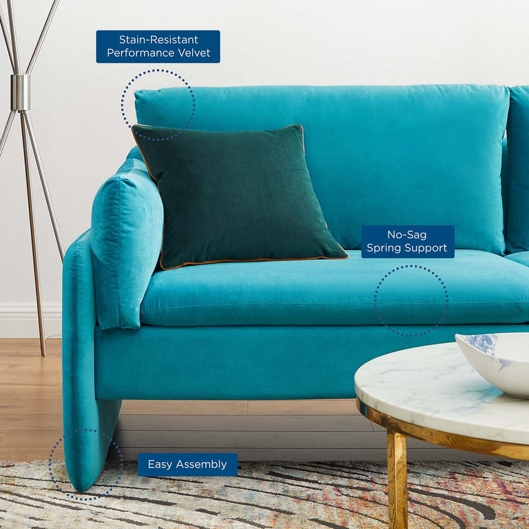 Indicate Performance Velvet Sofa in Blue, EEI-5150-BLU