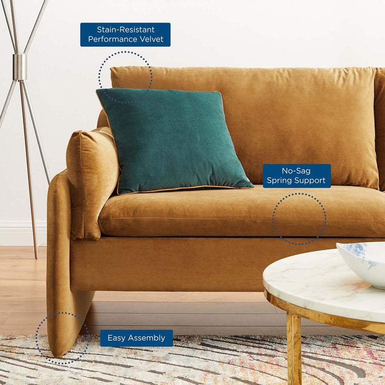 Indicate Performance Velvet Sofa in Cognac, EEI-5150-COG