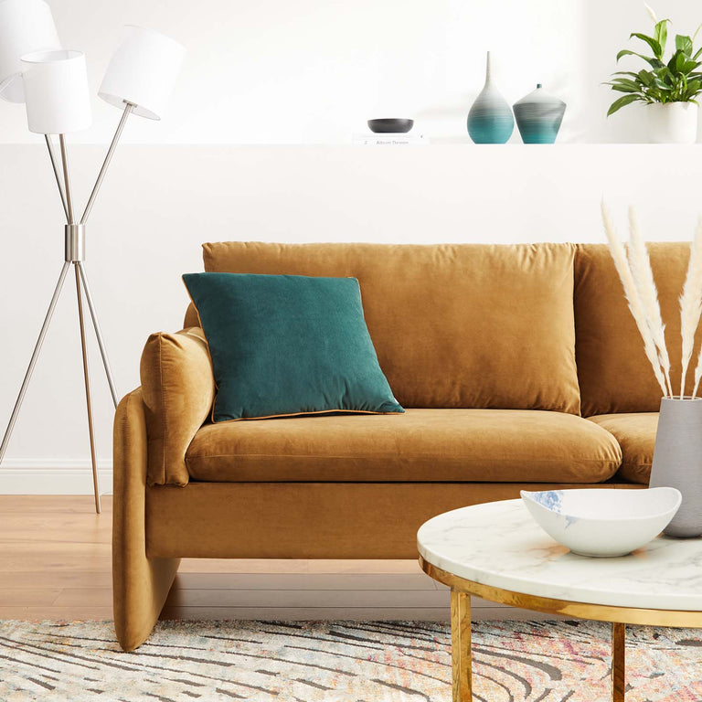 Indicate Performance Velvet Sofa in Cognac, EEI-5150-COG