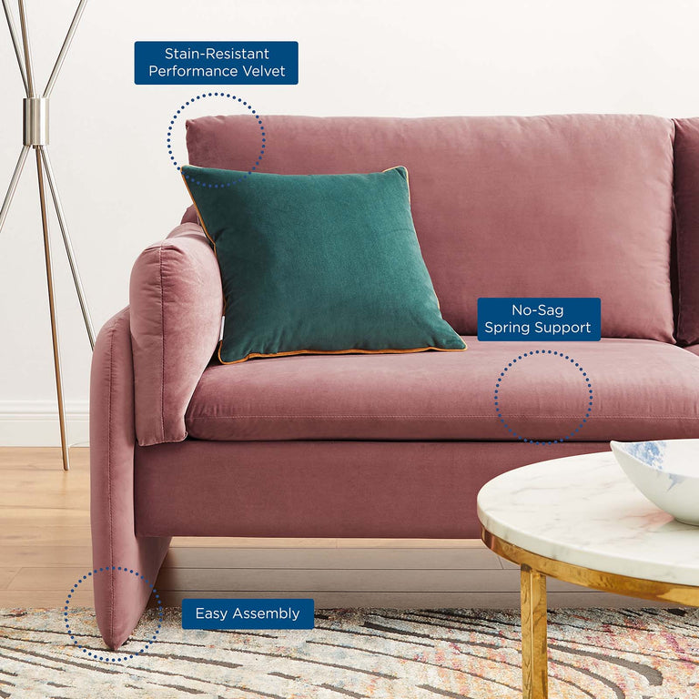 Indicate Performance Velvet Sofa in Dusty Rose, EEI-5150-DUS