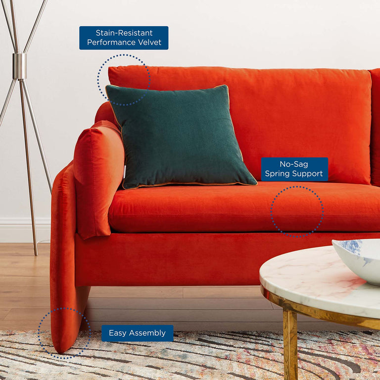 Indicate Performance Velvet Sofa in Orange, EEI-5150-ORA