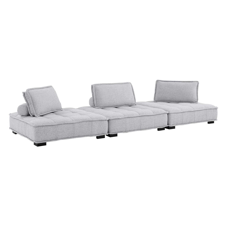 Saunter Tufted Fabric Fabric 3-Piece Sofa in Light Gray, EEI-5206-LGR