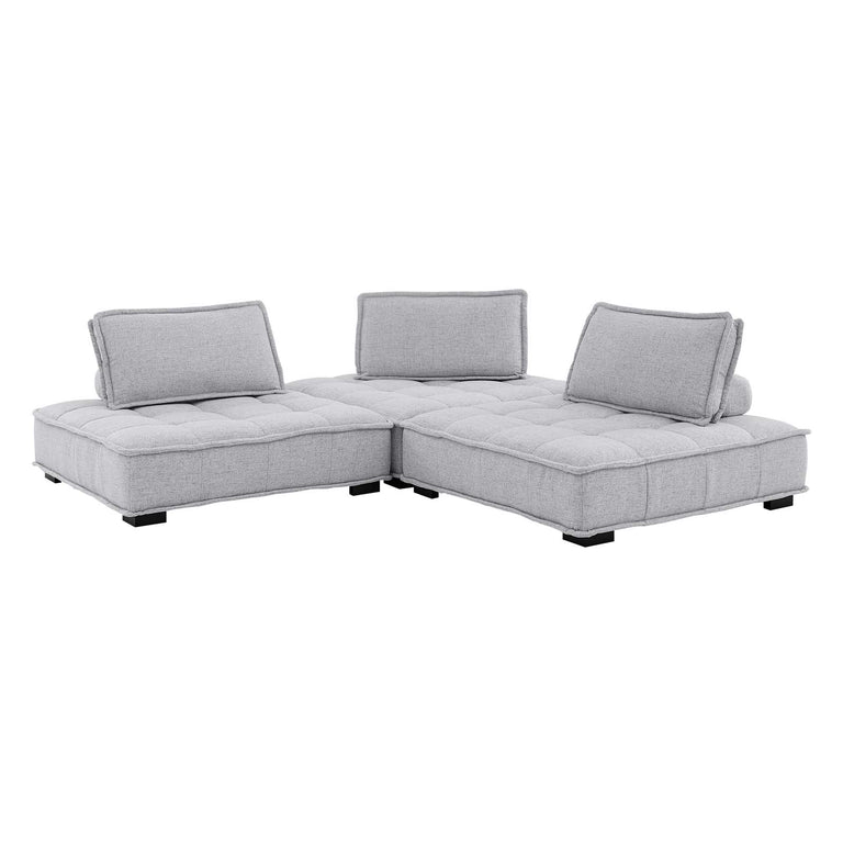 Saunter Tufted Fabric Fabric 3-Piece Sofa in Light Gray, EEI-5206-LGR