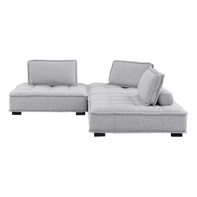 Saunter Tufted Fabric Fabric 3-Piece Sofa in Light Gray, EEI-5206-LGR