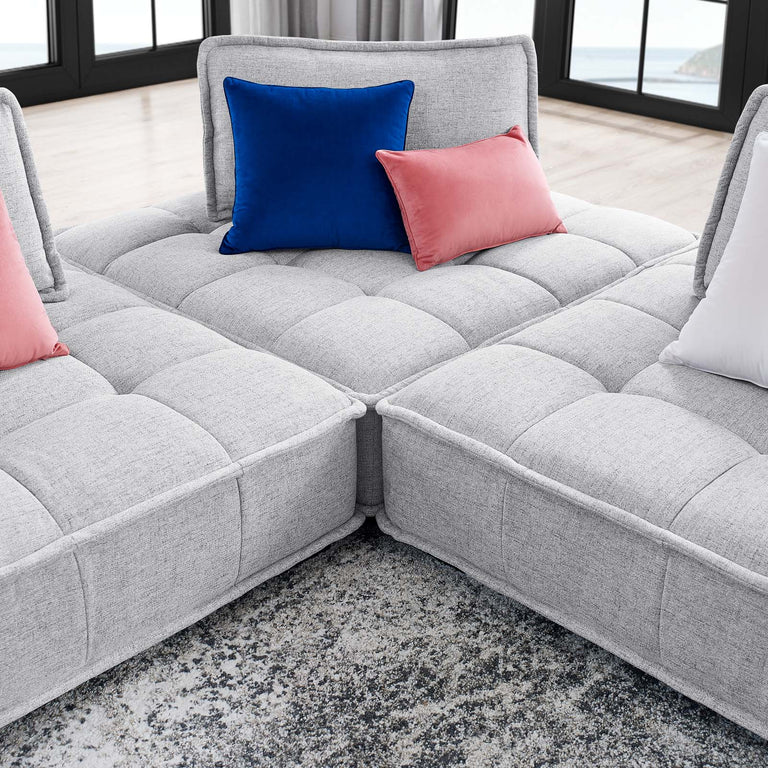 Saunter Tufted Fabric Fabric 3-Piece Sofa in Light Gray, EEI-5206-LGR