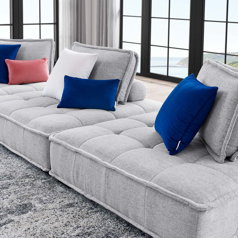 Saunter Tufted Fabric Fabric 3-Piece Sofa in Light Gray, EEI-5206-LGR