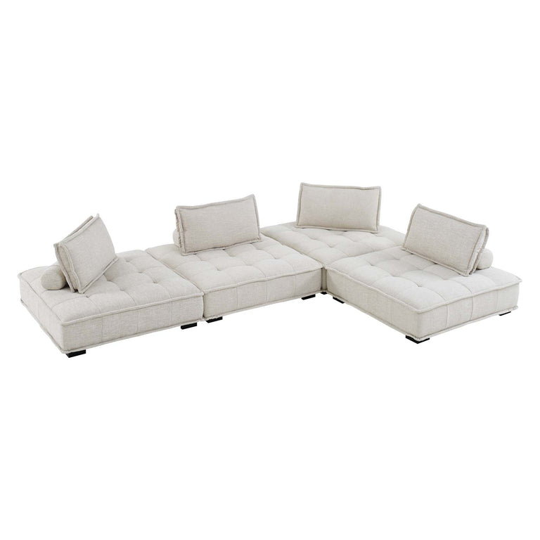 Saunter Tufted Fabric Fabric 4-Piece Sectional Sofa in Beige, EEI-5208-BEI