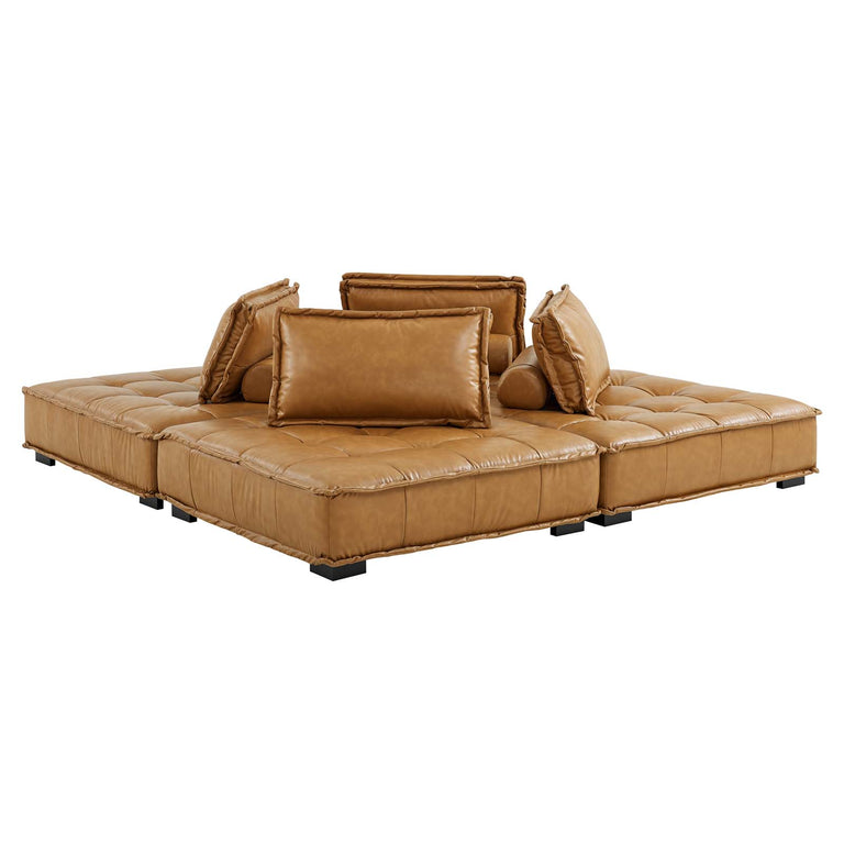 Saunter Tufted Vegan Leather Vegan Leather 4-Piece Sectional Sofa in Tan, EEI-5209-TAN