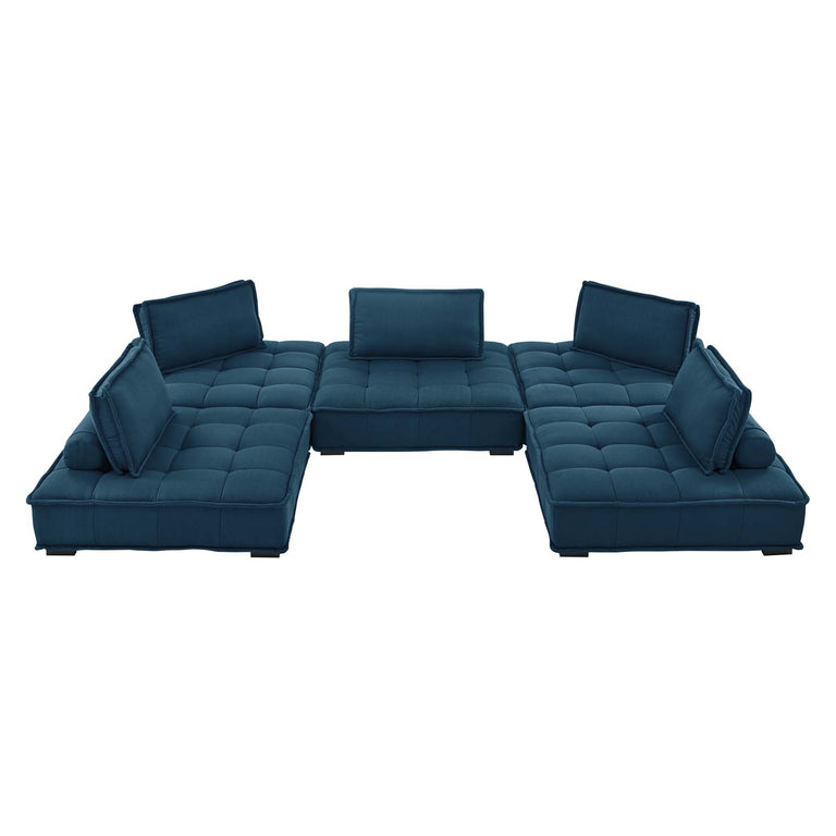 Saunter Tufted Fabric Fabric 5-Piece Sectional Sofa in Azure, EEI-5210-AZU