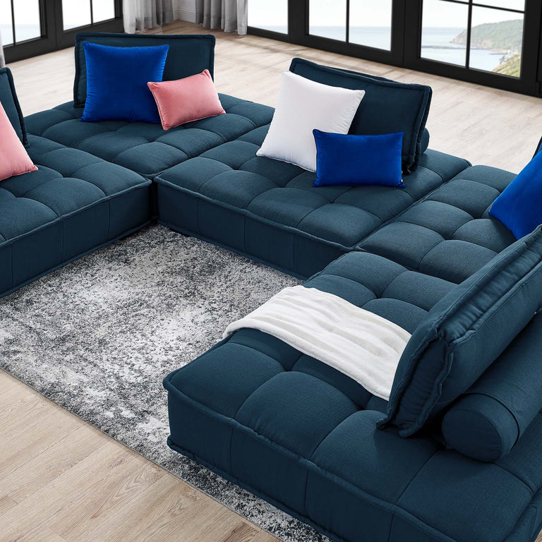 Saunter Tufted Fabric Fabric 5-Piece Sectional Sofa in Azure, EEI-5210-AZU