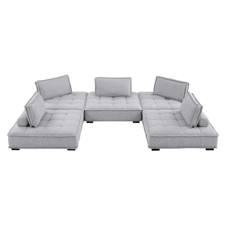 Saunter Tufted Fabric Fabric 5-Piece Sectional Sofa in Light Gray, EEI-5210-LGR