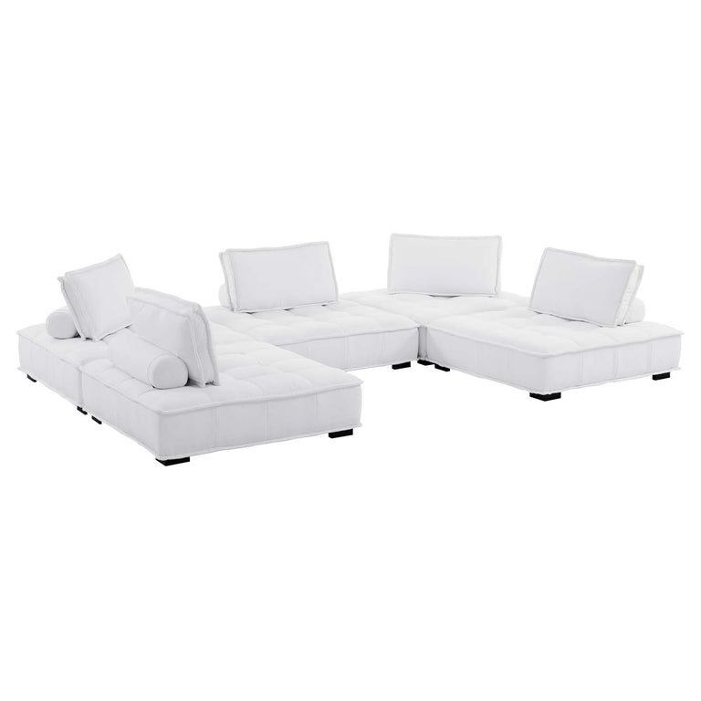 Saunter Tufted Fabric Fabric 5-Piece Sectional Sofa in White, EEI-5210-WHI