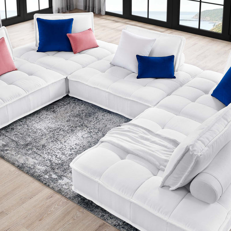 Saunter Tufted Fabric Fabric 5-Piece Sectional Sofa in White, EEI-5210-WHI