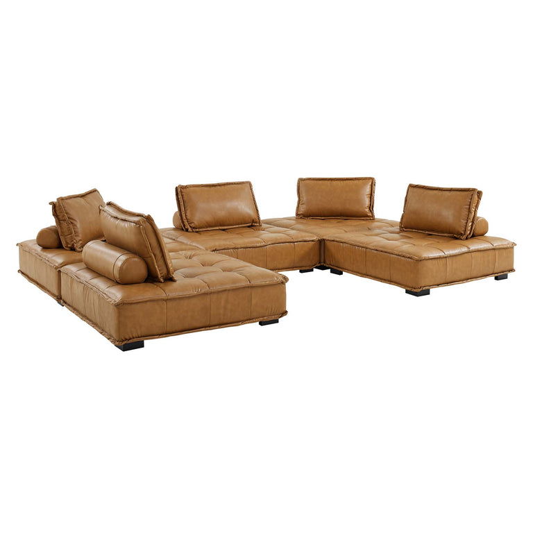 Saunter Tufted Vegan Leather Vegan Leather 5-Piece Sectional Sofa in Tan, EEI-5211-TAN
