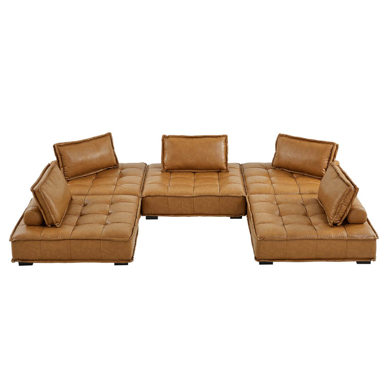 Saunter Tufted Vegan Leather Vegan Leather 5-Piece Sectional Sofa in Tan, EEI-5211-TAN
