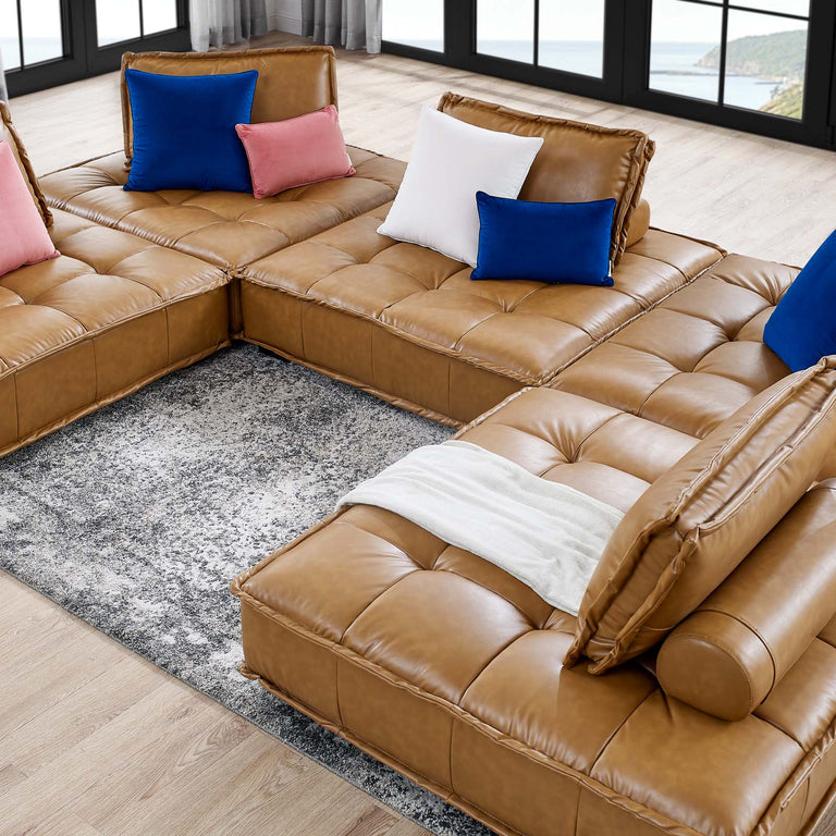 Saunter Tufted Vegan Leather Vegan Leather 5-Piece Sectional Sofa in Tan, EEI-5211-TAN
