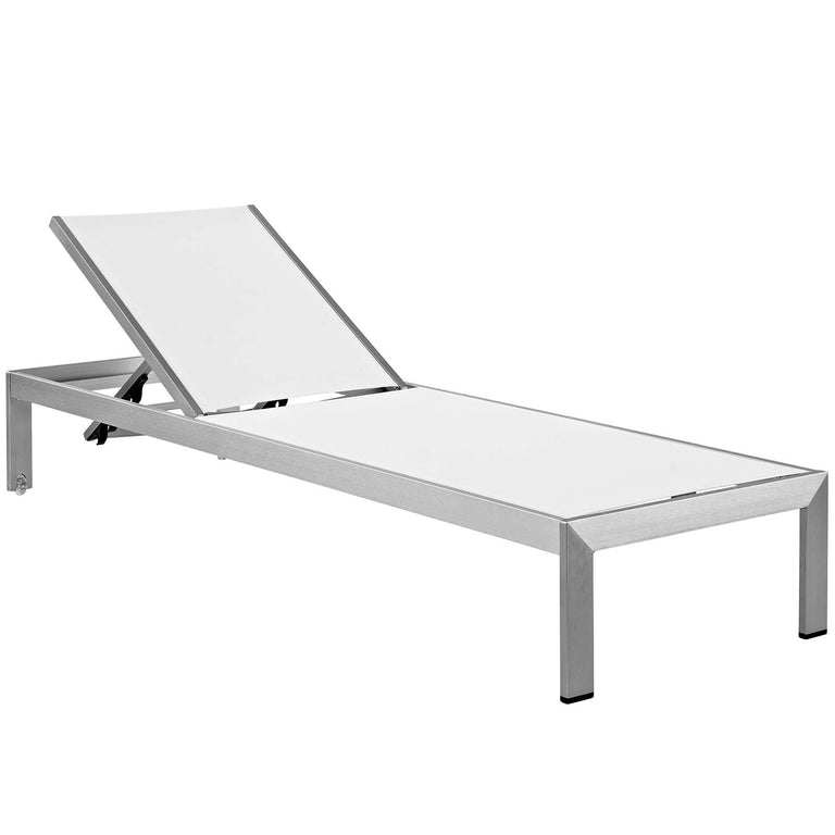 Shore Outdoor Patio Aluminum Chaise with Cushions in Silver Beige, EEI-5547-SLV-BEI