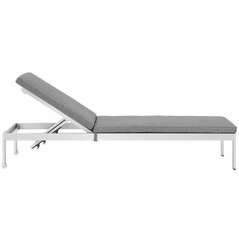 Shore Outdoor Patio Aluminum Chaise with Cushions in Silver Gray, EEI-5547-SLV-GRY