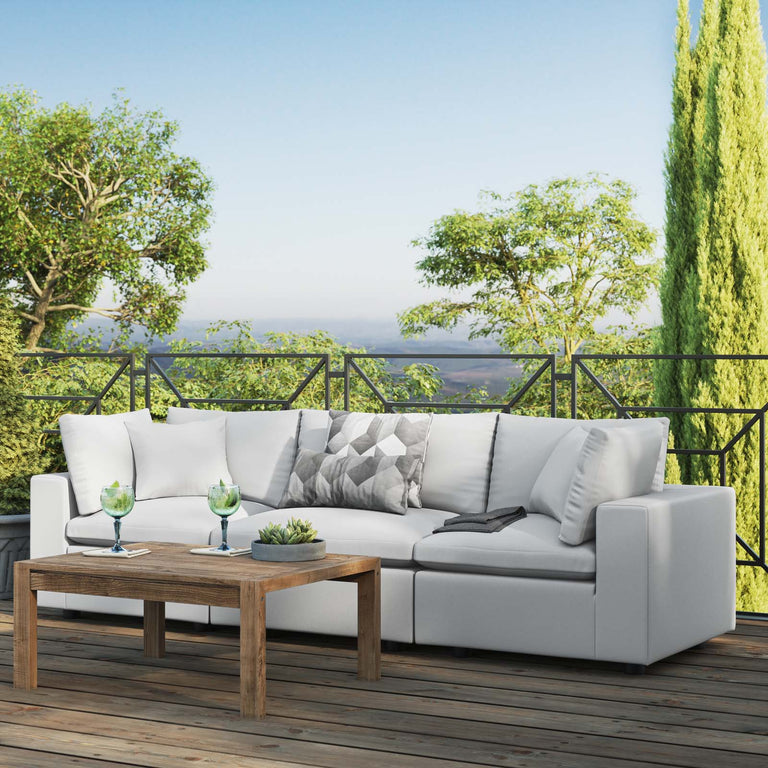 Commix Overstuffed Outdoor Patio Sofa in White, EEI-5578-WHI