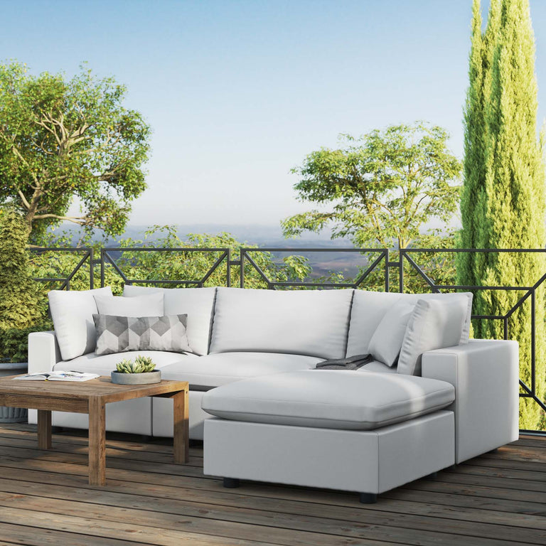 Commix 4-Piece Outdoor Patio Sectional Sofa in White, EEI-5580-WHI