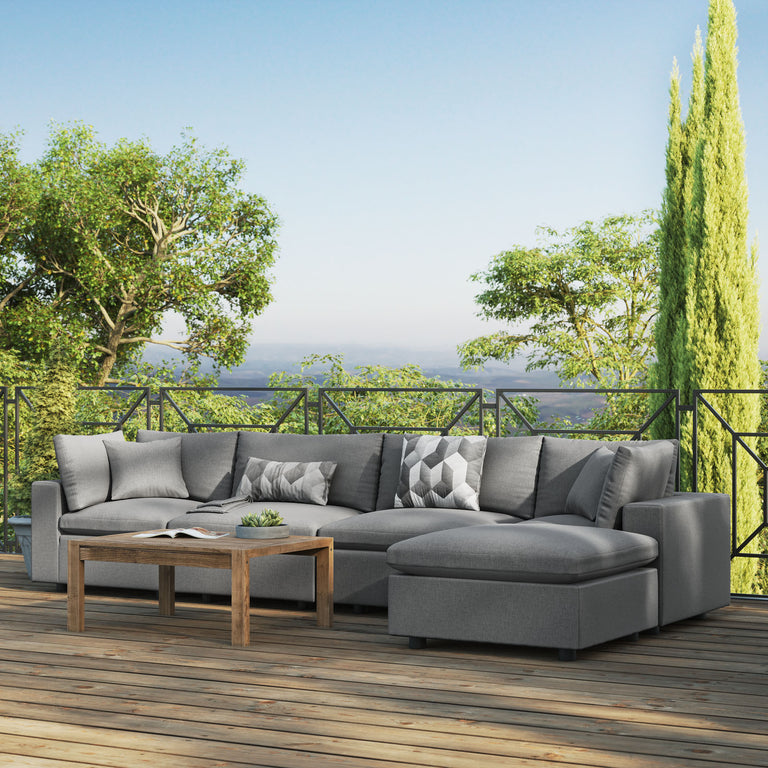 Commix 5-Piece Outdoor Patio Sectional Sofa in Charcoal, EEI-5583-CHA