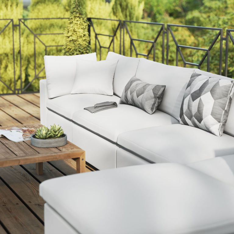 Commix 5-Piece Outdoor Patio Sectional Sofa in White, EEI-5583-WHI