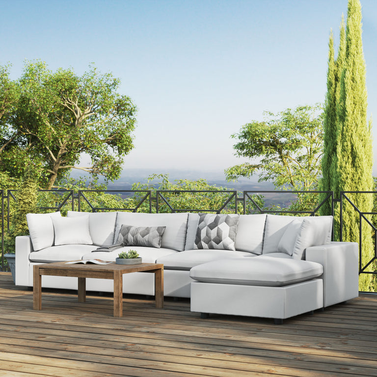 Commix 5-Piece Outdoor Patio Sectional Sofa in White, EEI-5583-WHI