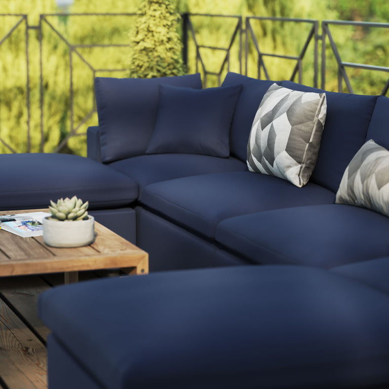 Commix 6-Piece Outdoor Patio Sectional Sofa in Navy, EEI-5585-NAV