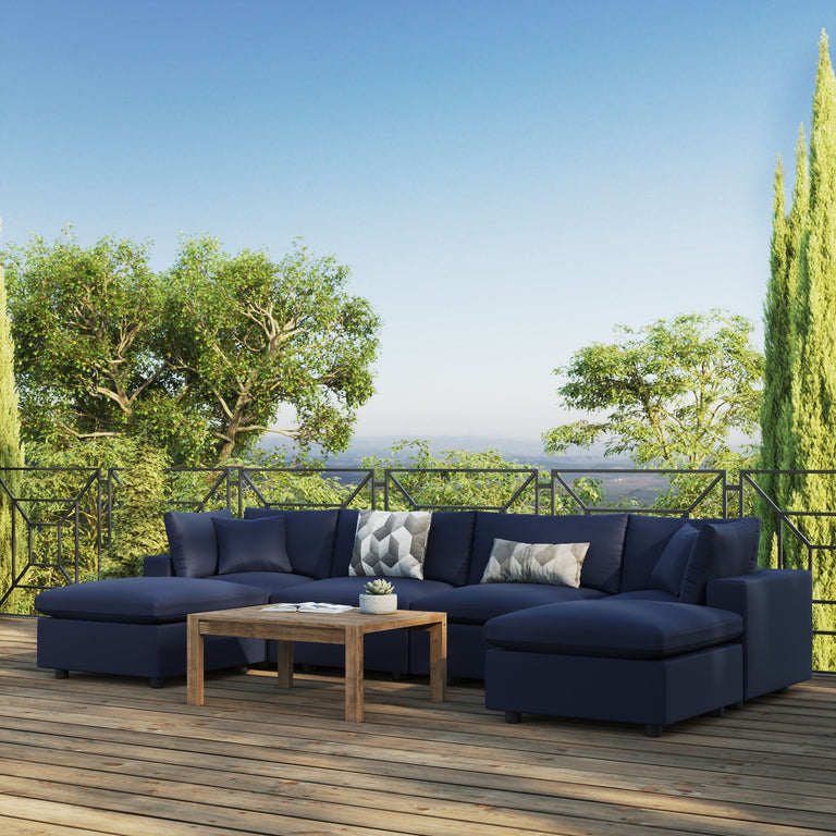 Commix 6-Piece Outdoor Patio Sectional Sofa in Navy, EEI-5585-NAV