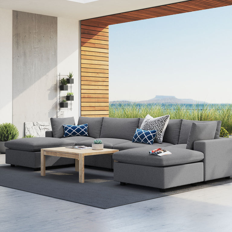Commix 6-Piece Sunbrella® Outdoor Patio Sectional Sofa in Gray, EEI-5586-SLA