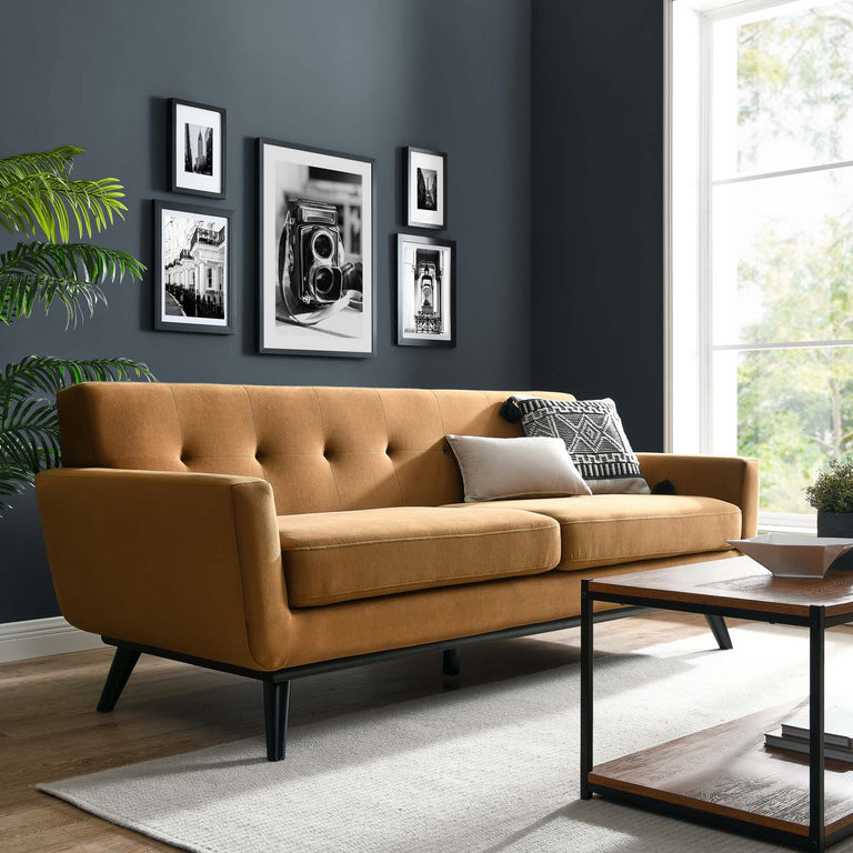 Engage Performance Velvet Sofa in Cognac, EEI-5600-COG