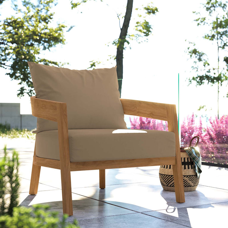 Brisbane Teak Wood Outdoor Patio Armchair in Natural Light Brown, EEI-5602-NAT-LBR