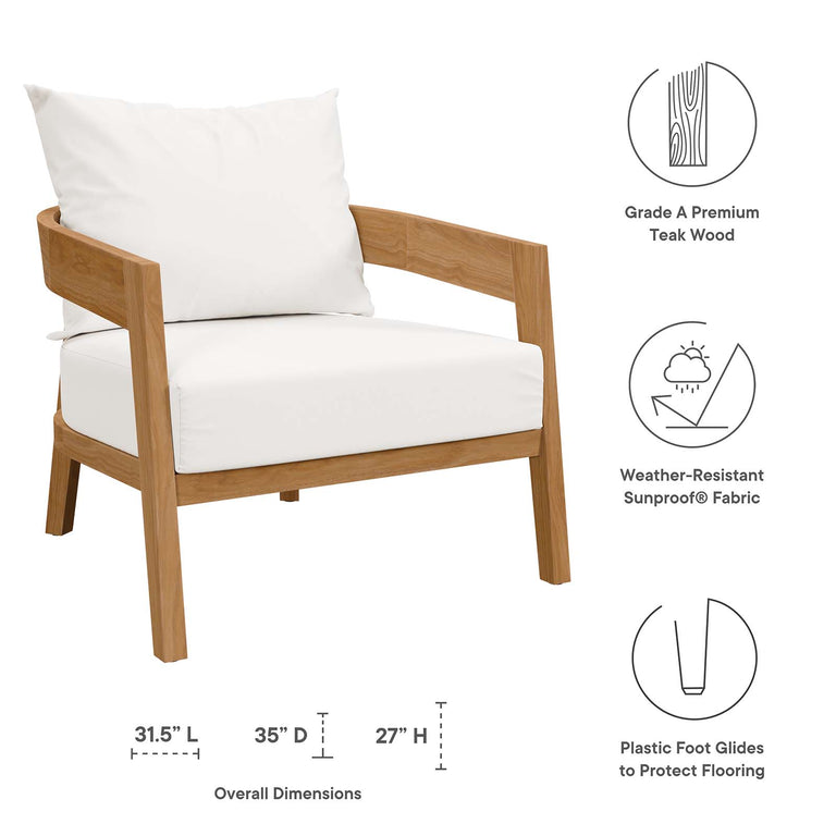 Brisbane Teak Wood Outdoor Patio Armchair in Natural White, EEI-5602-NAT-WHI