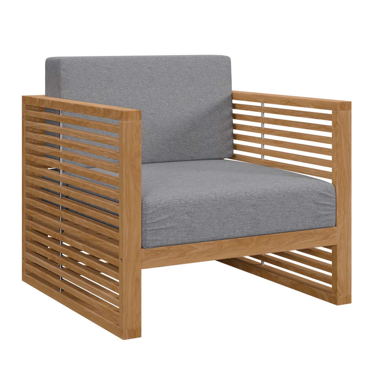 Carlsbad Teak Wood Outdoor Patio Armchair in Natural Gray, EEI-5606-NAT-GRY